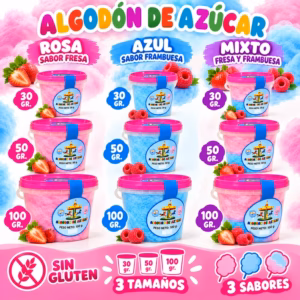 Algodón de azúcar en tarros de 30, 50 y 100 g en tres sabores