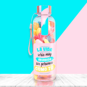 botella con chuches para regalar a una amiga.