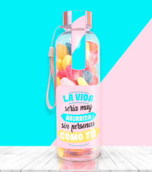 botella con chuches para regalar a una amiga.