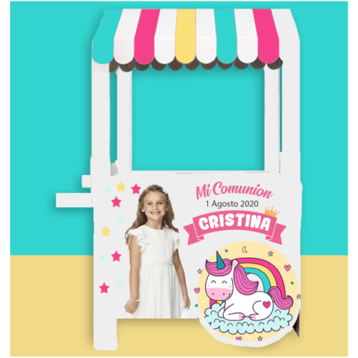 Carrito candy bar para niña personalizable con relleno de gominolas y chuches