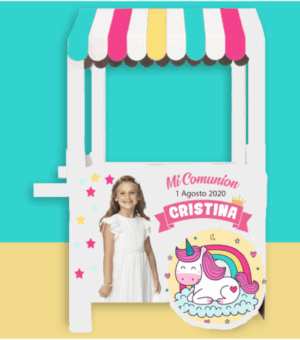 Carrito candy bar para niña personalizable con relleno de gominolas y chuches