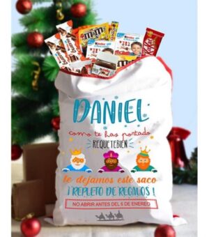 Saco cargado de chocolates y chuches de reyes magos