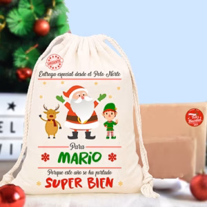 mochila esparto personalizable con nombre de Papá noel