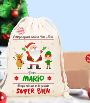mochila esparto personalizable con nombre de Papá noel