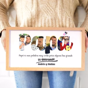 Marco de madera con Collage y frases papa Papá
