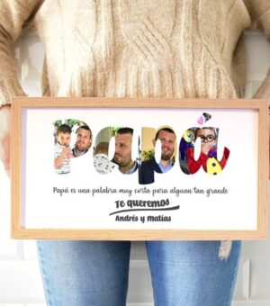 Marco de madera con Collage  y frases papa Papá