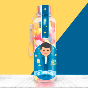 Botella con chuches para Mi primera Comunión de niño.