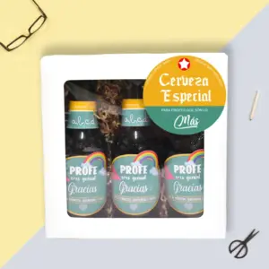 Pack de 3 cervezas personalizadas de 20cl con mensaje para profesores.