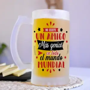 Imagen de una jarra de cerveza para regalar a aun amigo. Con mensaje.