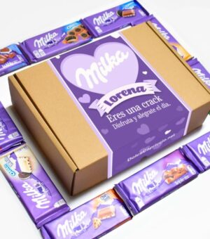 Caja de chocolates Milka personalizada.