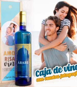 Vino Árabe con estuche de madera personalizado..