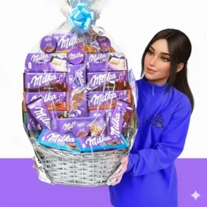 Cesta con surtido de chocolates