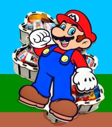 Caja de madera para regalar con la forma de super mario.