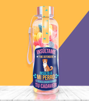 Botella con chuches simpático mensaje de perro.