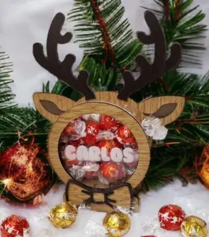 Regalo Original de Navidad: Reno de Madera Relleno de Bombones Lindor