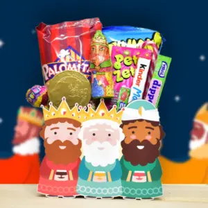 Caja de madera, con los 3 Reyes Magos. Melchor Gaspar y Baltasar.