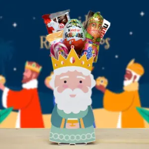 Rey Mago Melchor de madera relleno de chocoalte.