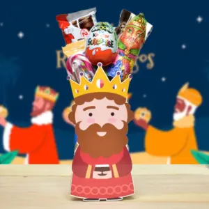 Gaspar Rey Mago de madera relleno de chocolate.