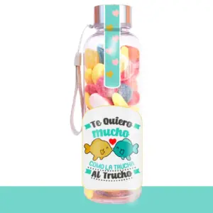 Botella chuches te quiero mucho como la trucha al trucho