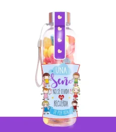 Botella con chuches para regalar a una seño