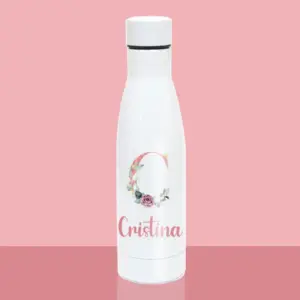 Botella con inicial flores y nombre