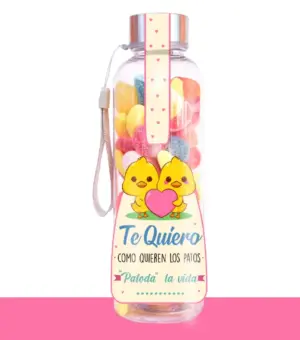 Botella de chuches te quiero como se quieren los patos