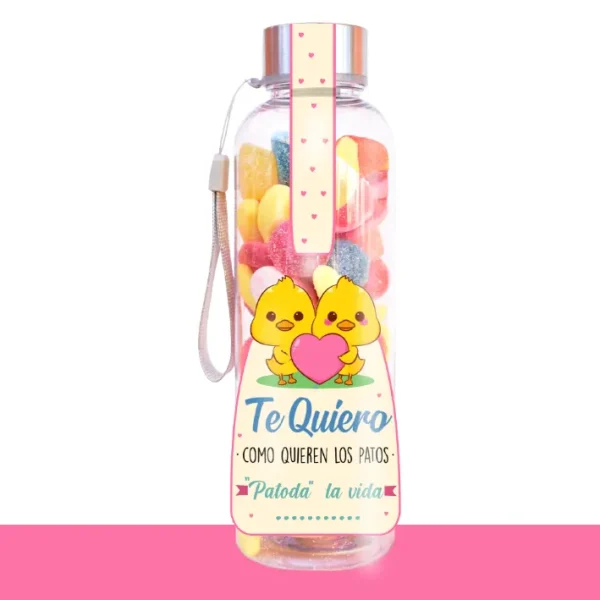 Botella de chuches te quiero como se quieren los patos