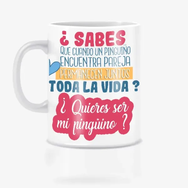 Taza amor pingüino