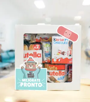 Caja con chocolates para llevar al hospital con el mensaje "Mejórate pronto"