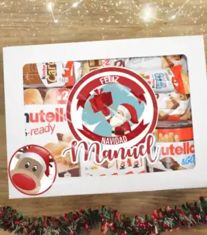 Caja de papa Noel personalizada tu nombre llena de chocolates. Estuche con Chocolates Personalizado de Navidad.