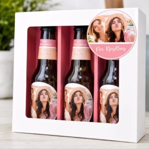 Estuche de 3 cervezas personalizadas con foto para regalar a una amiga