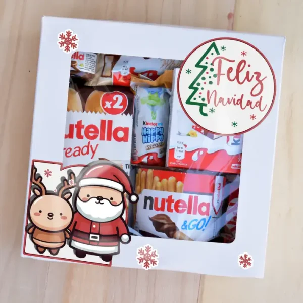 Caja llena de chocolates con motivos Navideños