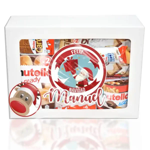 Caja de papa Noel personalizada tu nombre llena de chocolates.