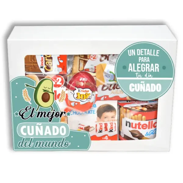 Estuche de chocolates para cuñado con variedad de Kinder, Kit Kat y Nutella