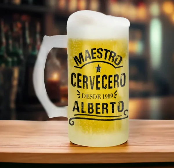 Jarra de cerveza personalizada-Maestro Cervecero" desde 1989 Alberto"