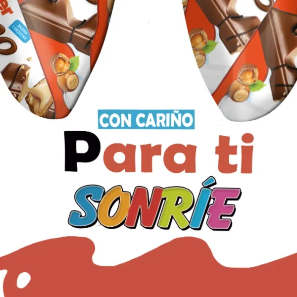 Corona rellena de chocolatinas Kinder Bueno. La corona viene con un mensaje que dice: con cariño para ti sonríe.