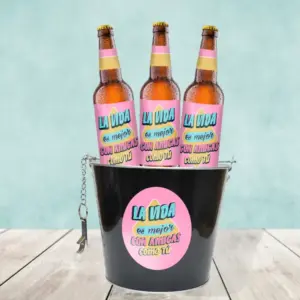 Pack de cerveza para amigas con frases. "La vida es mejor con amigas como tu alrededor".