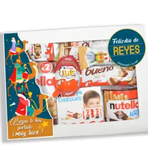 Estuche con diseño de los Reyes Magos, Con chocolates en su interior.