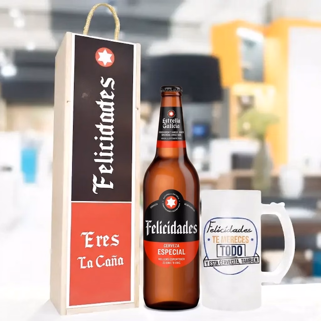 Caja de Cerveza Felicidades y Jarra