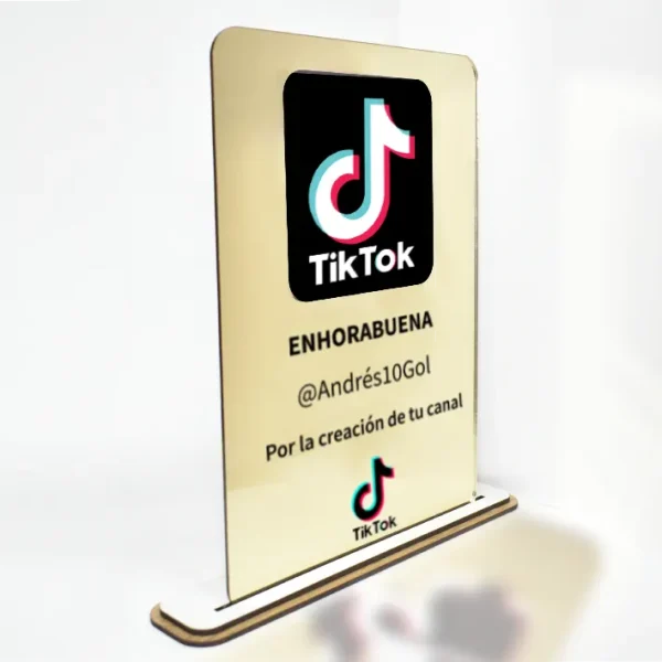 Placa de metacrilato personalizada de Tik Tok con el nombre del canal. Totalmente personalizado.