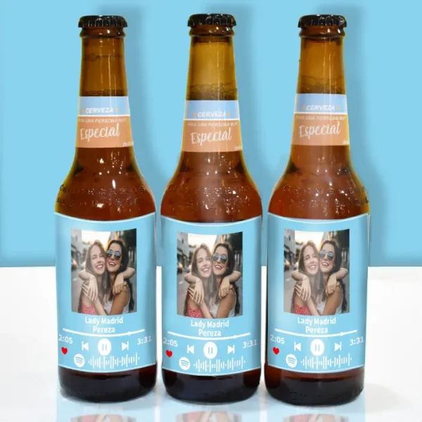 Cerveza con foto y código de spotify. Personalizada.