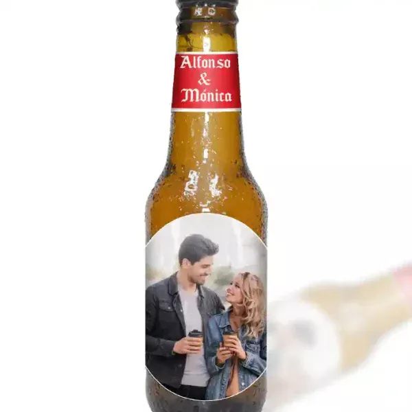 Cerveza personalizada para parejas. con foto.