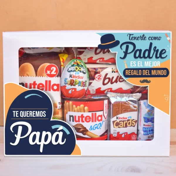 Caja con chocolates con mensaje te queremos papá.