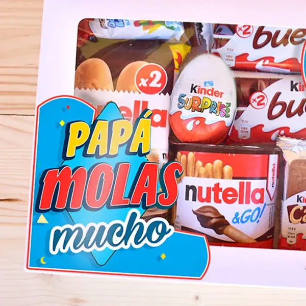 Diseño de un estuche con chocolates con mensaje. " Papá molas mucho"