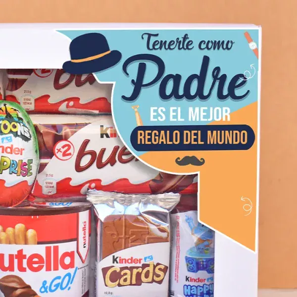 Caja con chocolates con mensaje te queremos papá.