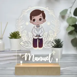 Lámpara personalizada, niño de comunión con nombre.