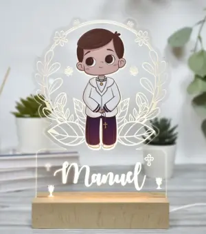 Lámpara personalizada, niño de comunión con nombre.