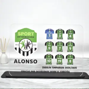 Placa de metacrilato para regalar a los entrenadores de futbol base.