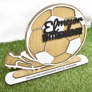 Placa para regalar a un entrenador de fútbol de madera