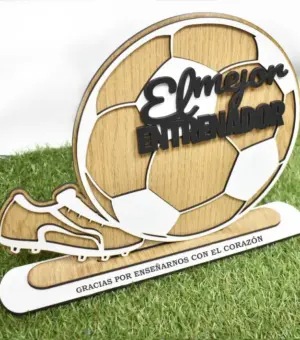 Placa para regalar a un entrenador de fútbol de madera
